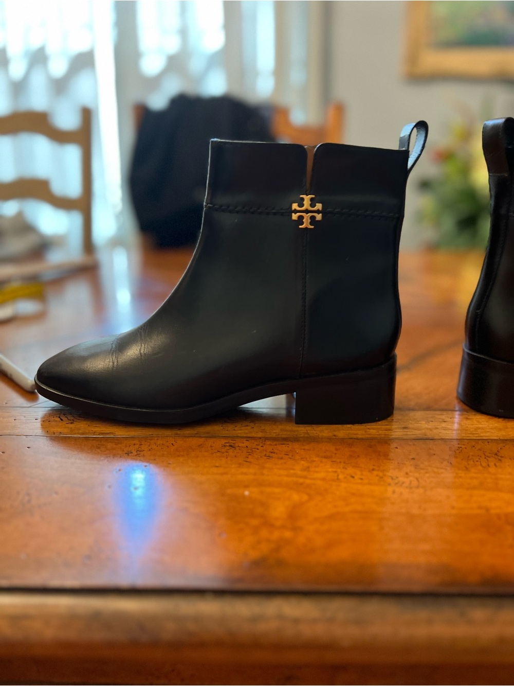 Tory Burch Black Leather Logo Ankle Boots